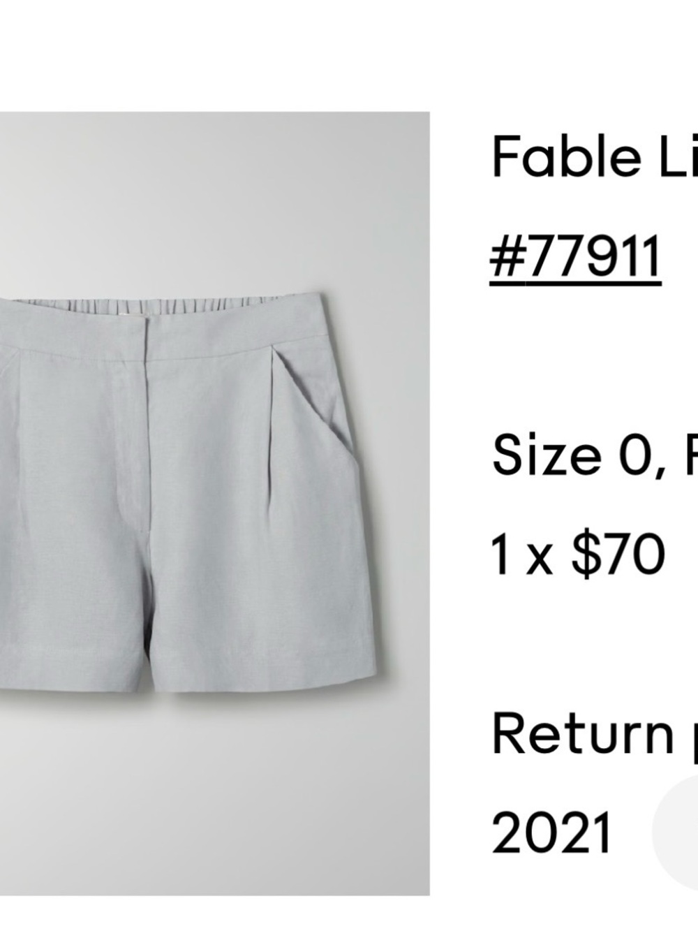 Wilfred Fable Linen shorts. Size 0, Pearl Grey